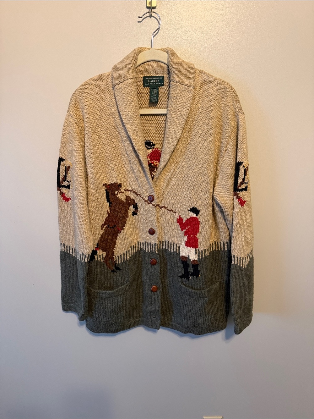 Lauren Ralph Lauren Vintage 1990 Equestrian Knit Shawl Collar Cardigan